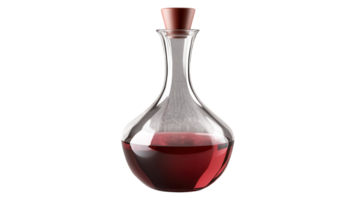 Elegant glass decanter with red wine displayed on a transparent background, showcasing its curvaceous design and rich color. png