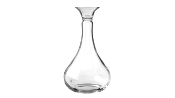Elegant glass decanter designed for serving wine during formal gatherings or casual dinners, showcasing a sleek teardrop shape. png