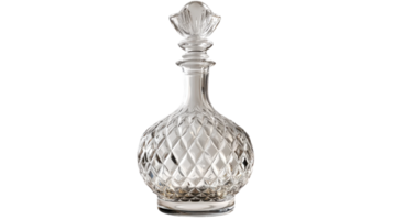 Elegant glass crystal decanter with a distinctive design suitable for serving beverages at gatherings or special occasions. png