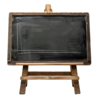 Vintage wooden chalkboard with an empty black surface and rustic wooden frame isolated on transparent background png