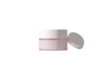 A clear jar with a white lid sits on a transparent background, showcasing a light pink cream suitable for skincare routines. png