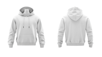 Stylish white hooded sweatshirt displayed from front and back views in a neutral setting showcasing its casual design png