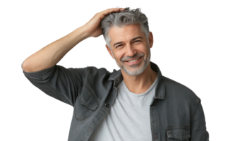 Man smiling and posing with a casual hand gesture against a plain background png
