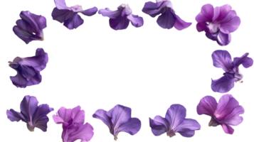 Beautiful purple flowers arranged in a decorative frame creating a vibrant and natural border png