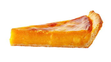 Delicious slice of creamy pumpkin pie with golden crust served on a plain background png