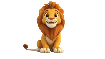 Cheerful animated lion character sitting happily with a friendly expression on a white background png