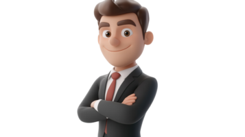 Smiling businessman in a suit with crossed arms showcasing confidence in a professional setting png