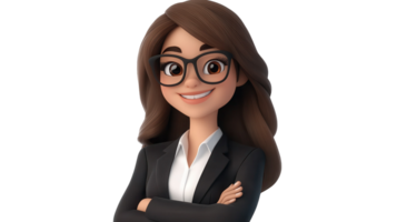 Professional animated character in a suit, smiling confidently with arms crossed in a friendly pose png