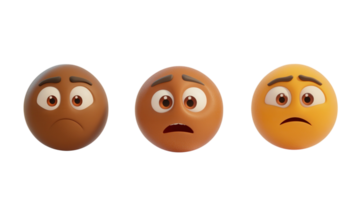 Variety of expressive emoji faces displaying sadness and concern on a plain background png