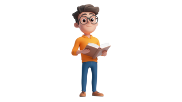 Young man reading a book while standing in a bright environment png