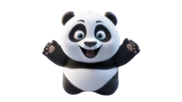 Cute animated panda character with a big smile and outstretched arms in a cheerful pose png