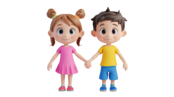 Cartoon children holding hands in a playful pose, showcasing friendship and innocence in a bright, cheerful setting png