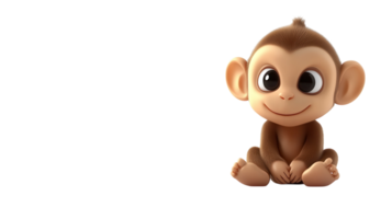 Cute cartoon monkey sitting and smiling with big expressive eyes on a simple background png
