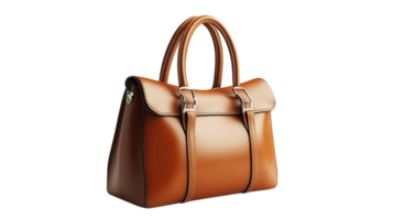 Elegant brown leather handbag displayed on a white background highlighting its design and craftsmanship png