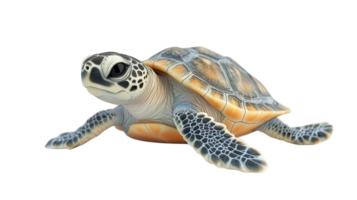 Detailed depiction of a sea turtle resting on a flat surface showcasing its unique shell patterns and textures png