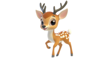 Cute cartoon deer character joyfully running in a playful forest setting png