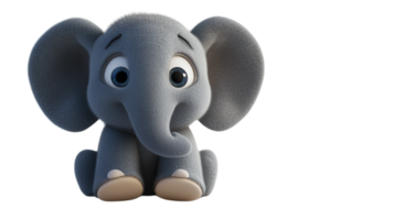 Cute animated elephant character sitting on the ground with large expressive eyes in a vibrant setting png