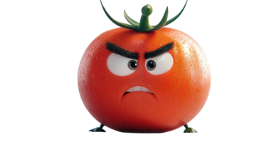 Red tomato character with an angry expression stands firmly on a white background png