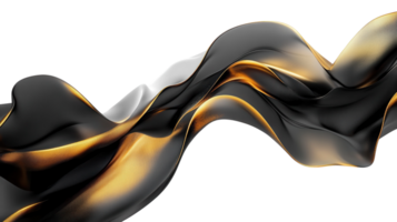 Wavy fabric texture in black and gold tones flowing gracefully against a white background png