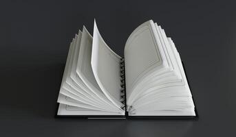 Opened notebook, diary, writing, empty book, 3D illustration photo