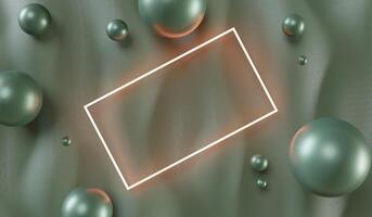 Neon glowing frame on canvas and floating beads illustration. photo