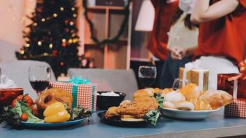 A table with food and drinks on it video
