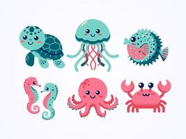 Cute sea animals, cartoon. Suitable for design elements vector