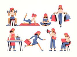 Woman activity, flat cartoon. Suitable for design, business and web elements vector