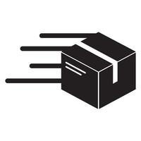 A black and white image of a box with a moving arrow vector