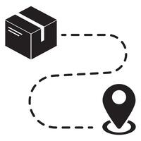 A black and white image of a box with a map pin vector