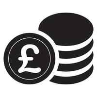 A black and white icon of a pound coin and a stack of coins vector