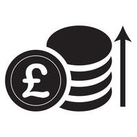 A black and white icon of a stack of coins and a pound sign vector