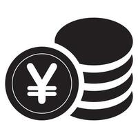A black and white icon of a stack of coins with a yen sign vector
