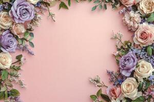 Elegant floral backdrop featuring soft pink tones with delicate roses photo