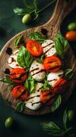 Delightful Caprese salad arrangement garnished with fresh basil photo