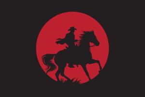 cowboy riding a horse against a massive red emblem in different color combined vector