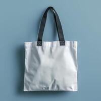 Minimalist tote bag with sturdy handles on blue background photo