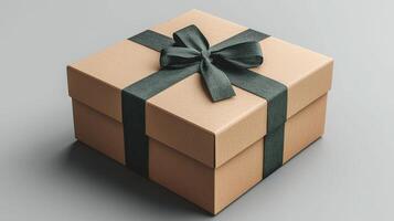 Elegant gift box with dark ribbon on smooth surface, perfect for any occasion photo