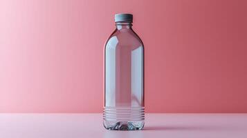 Minimalist transparent plastic bottle on pink background, showcasing simplicity and elegance photo