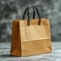 Minimalist brown kraft paper shopping bag with sturdy handles photo