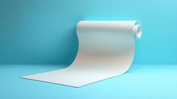 Blank paper roll on blue background, ideal for business presentations and designs photo