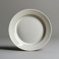 Elegant white ceramic plate with blank center and subtle rim detail photo