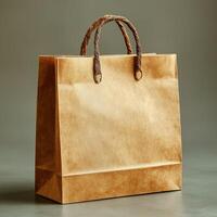 Minimalist brown kraft paper shopping bag with twisted handles photo