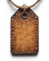 Leather tag with blank design and string for branding or labeling photo