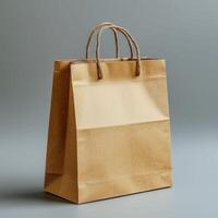 Minimalist brown kraft ,paper shopping bag with sturdy handles photo