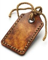 Leather tag with string, blank design for branding or pricing photo