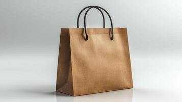 Brown shopping paper bag with handles, perfect for retail use photo