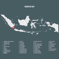 Indonesia Map with 38 Provinces - Lampung vector