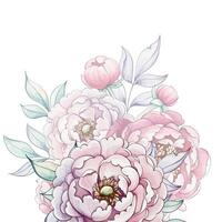 Delicate peonies in shades of pink and cream gracefully unfurl among gentle green leaves, creating a tranquil and inviting atmosphere. vector