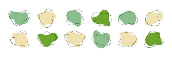 Set of organic amoeba blob. Irregular round shapes collection. Green and yellow doodle forms vector